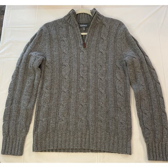 Bonobos Sweater Mens Small Slim Gray Lambs Wool Fisherman 1/4 Zip - Picture 1 of 6